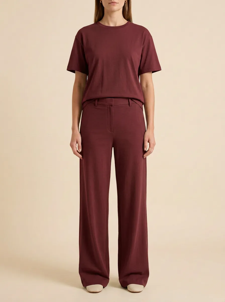 Women's Crewneck T-Shirt And Wide-Leg Trouser Matching Set