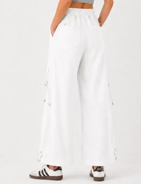 Drawstring Metal Toggle Elastic Waist Wide Leg Pants