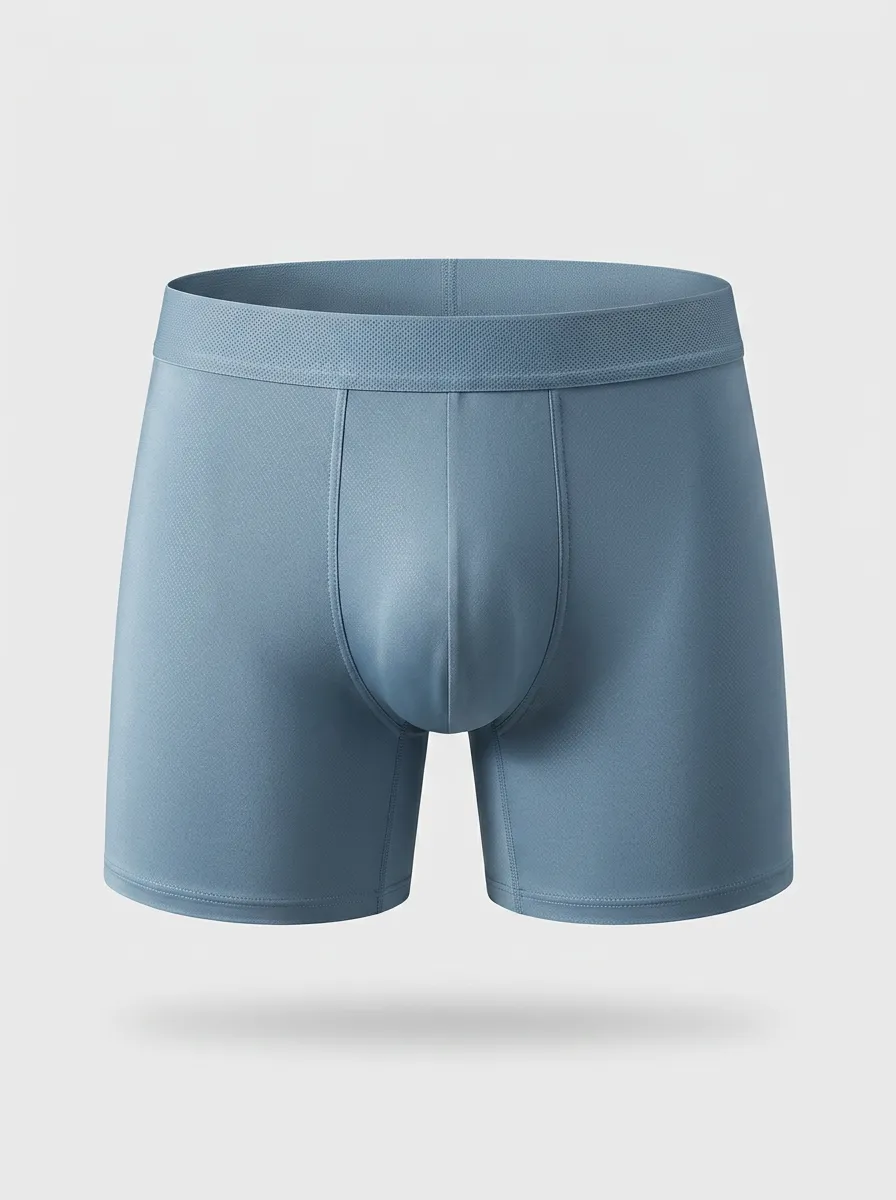 Men's Solid Blue Breathable Mesh Boxer Briefs