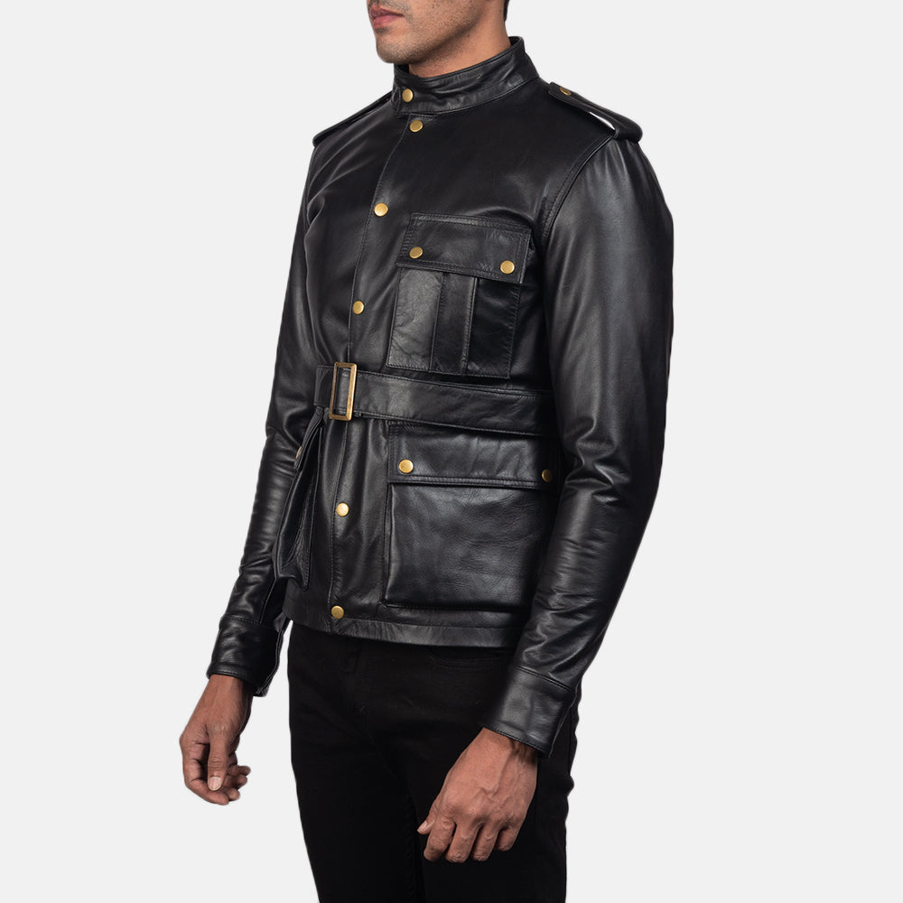 Men's Panel Detail Leather Jacket