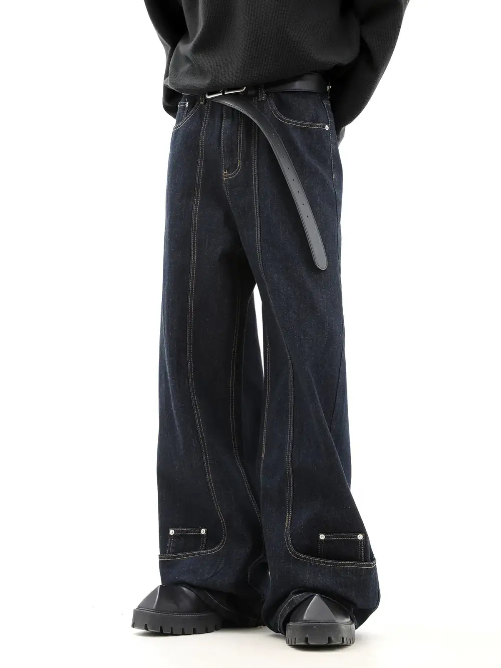 Wide-Leg Washed Denim Pants