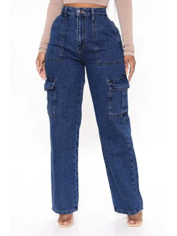 Textured Cargo Pocketed Denim Jeans