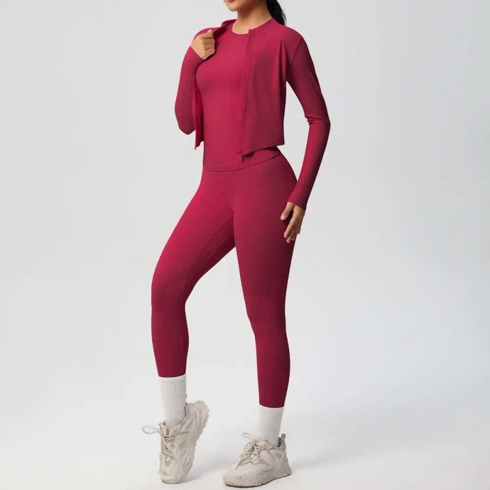 Short-Sleeve Quick-Dry Jacket, Top and Leggings Active Set