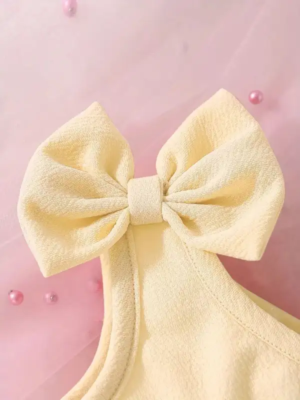 Girls Bow Asymmetrical Shoulder Dress
