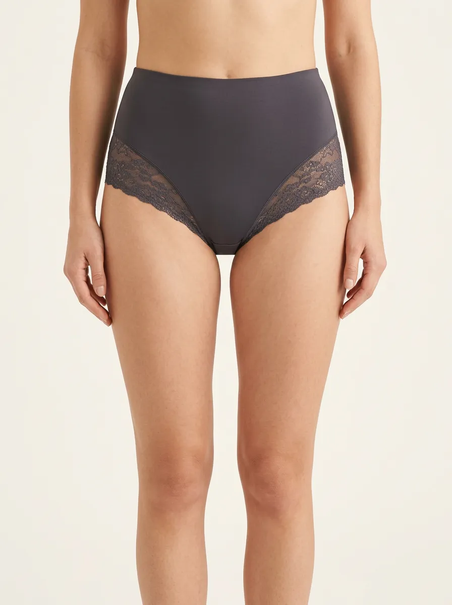 Sleek High-Waisted Floral-Lace Lace-Trimmed Panties