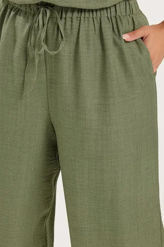 Khaki Green Textured Wide Leg Trousers
