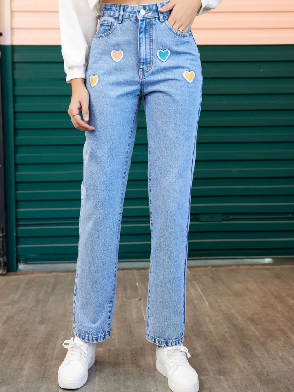 Casual Washed Pocketed Stretch Straight Leg Jeans