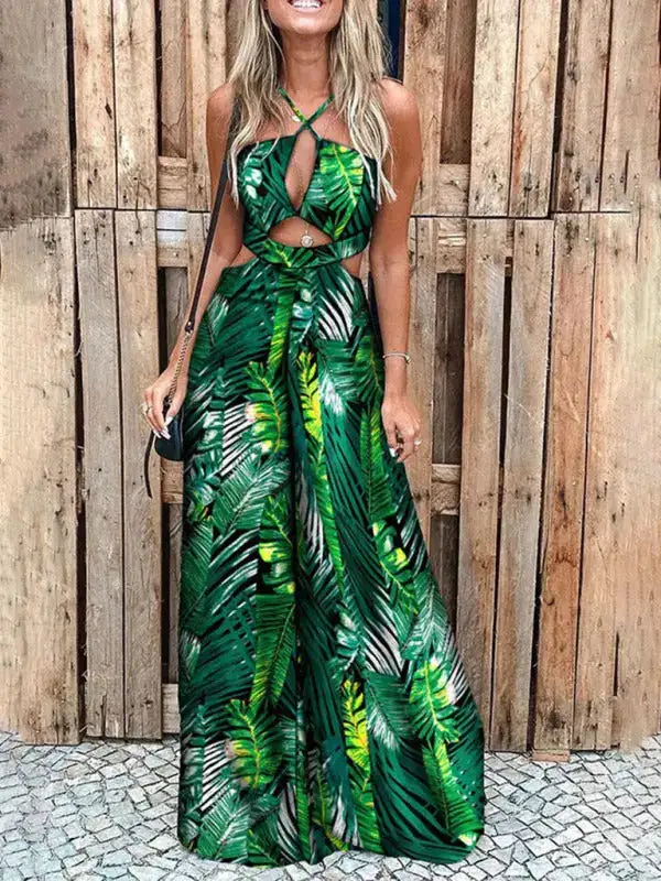 Irregular Printed Sling Jumpsuit