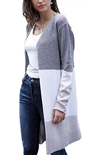Womens Cardigan Color Block Striped Draped Kimono Cardigans Long Sleeve Open Front Casual Knit Sweaters Coat Outwear