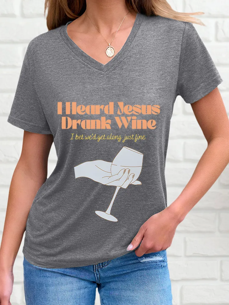 Woman's I Bet We'D Get Along Just Line V-Neck And Short Sleeves T-Shirt