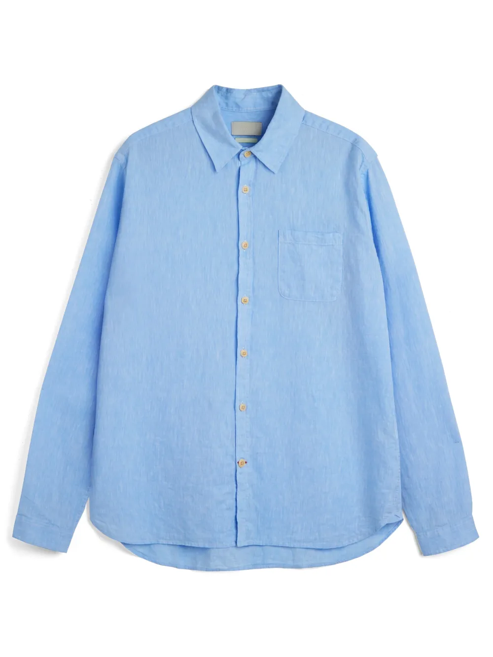 Casual Style Long Sleeve Blue Cotton-Linen Shirt