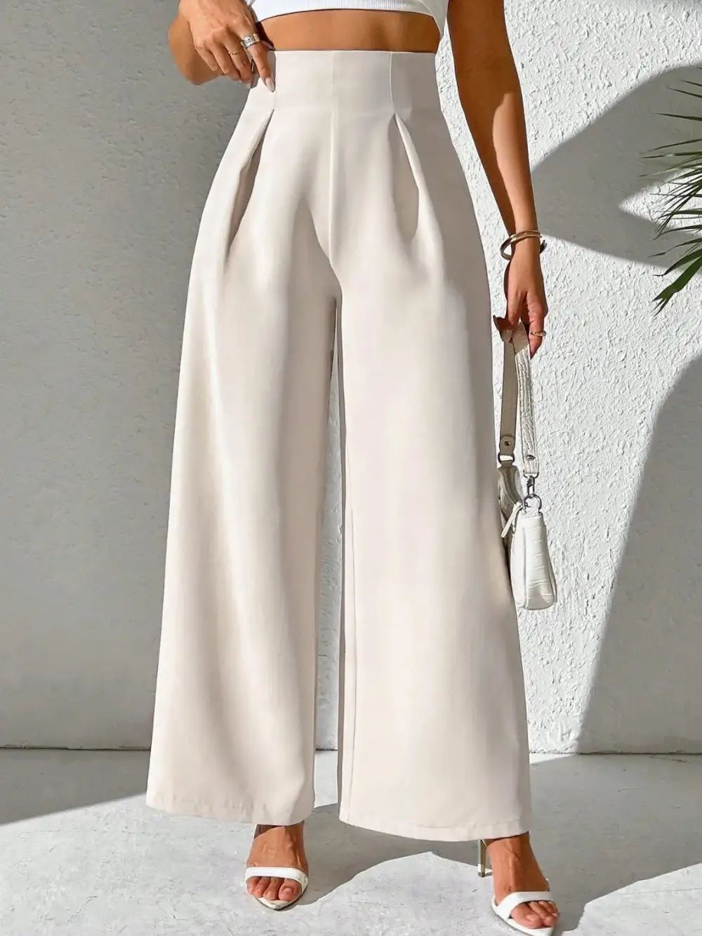 Textured Wide Leg High Waist Pants