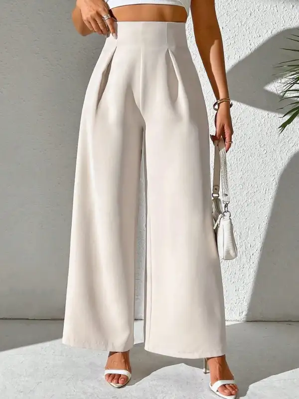 Textured Wide Leg High Waist Pants