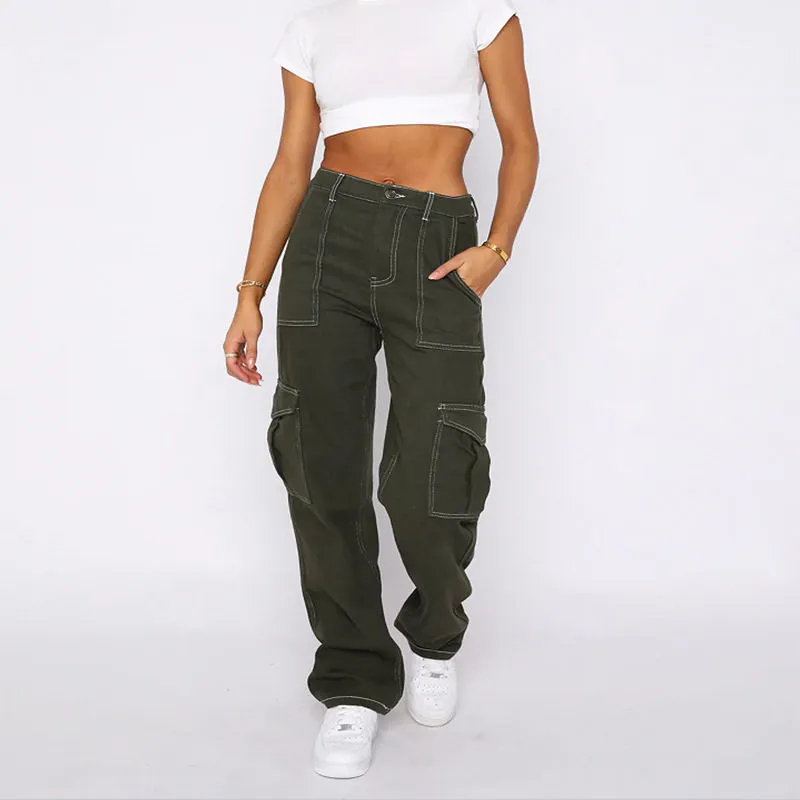 Women's High Waist Wide Leg Loose Fit Cargo Jeans