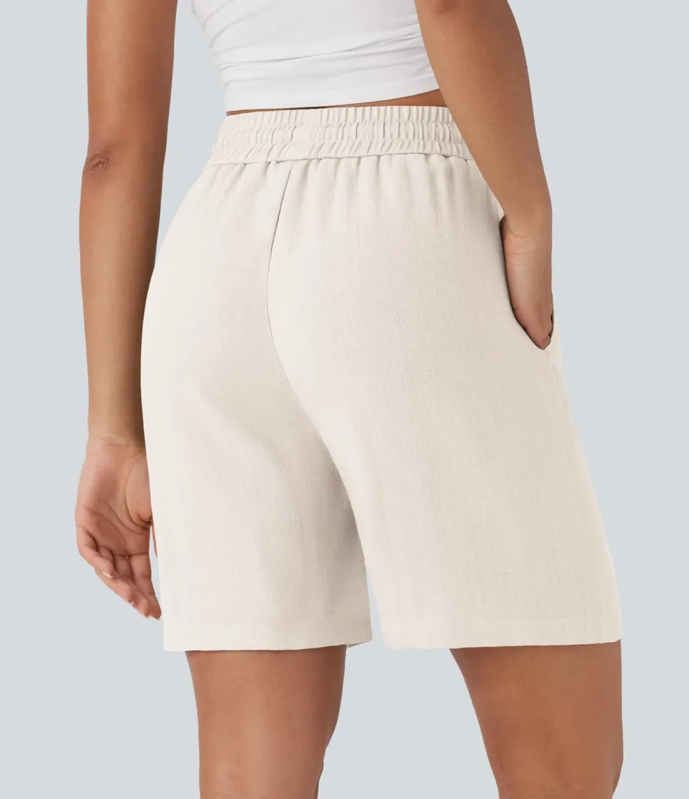 2026🔥High Waisted Drawstring Casual Linen-Feel Shorts with Pockets