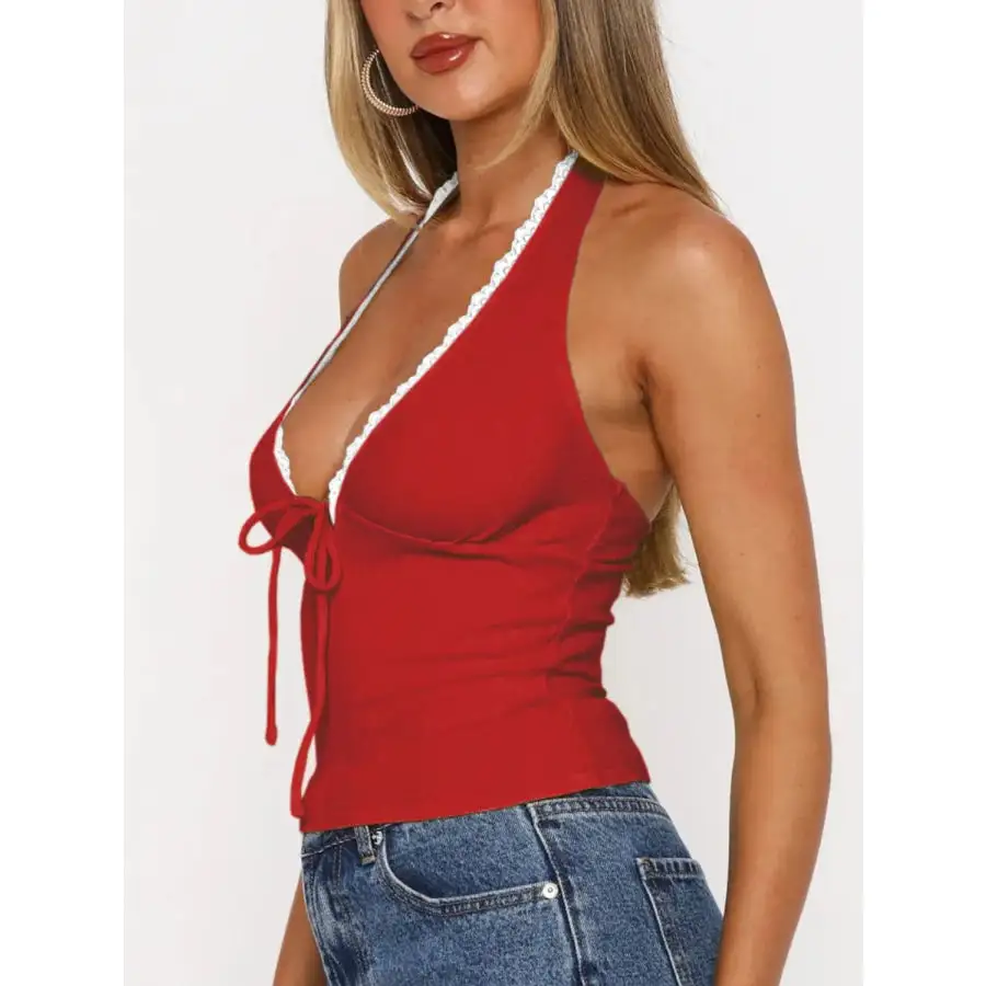 Lace Detail Halter Neck Camisole Top