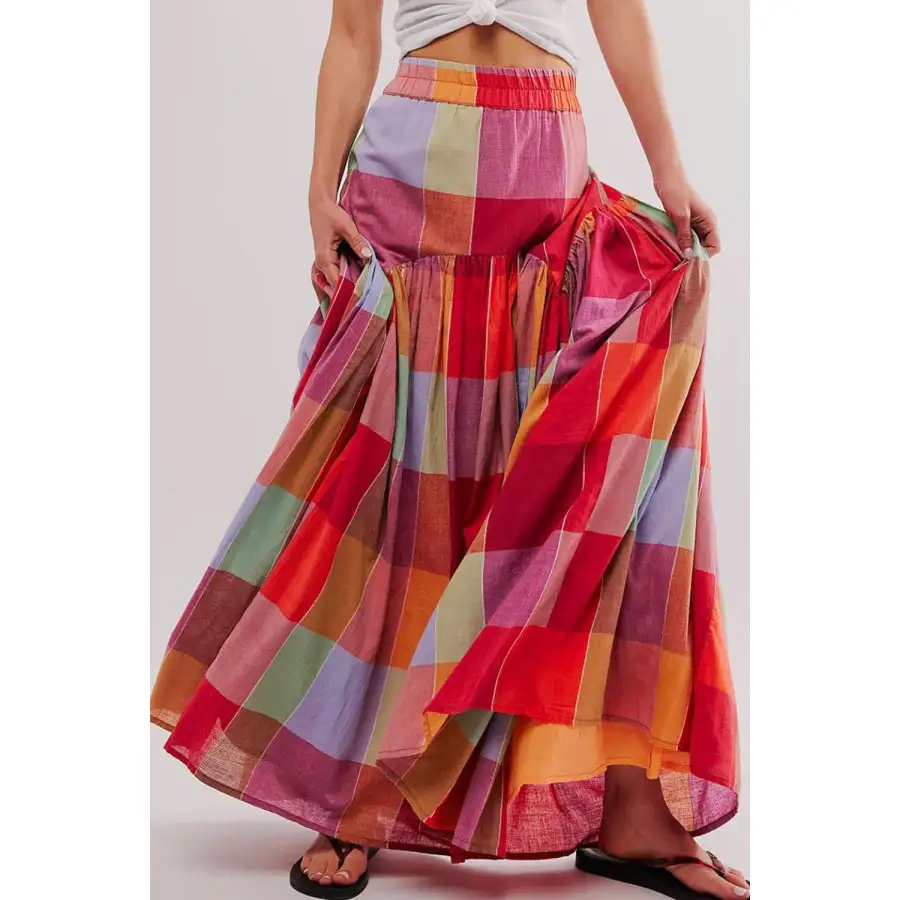 Color Block Elastic Waist Maxi Skirt