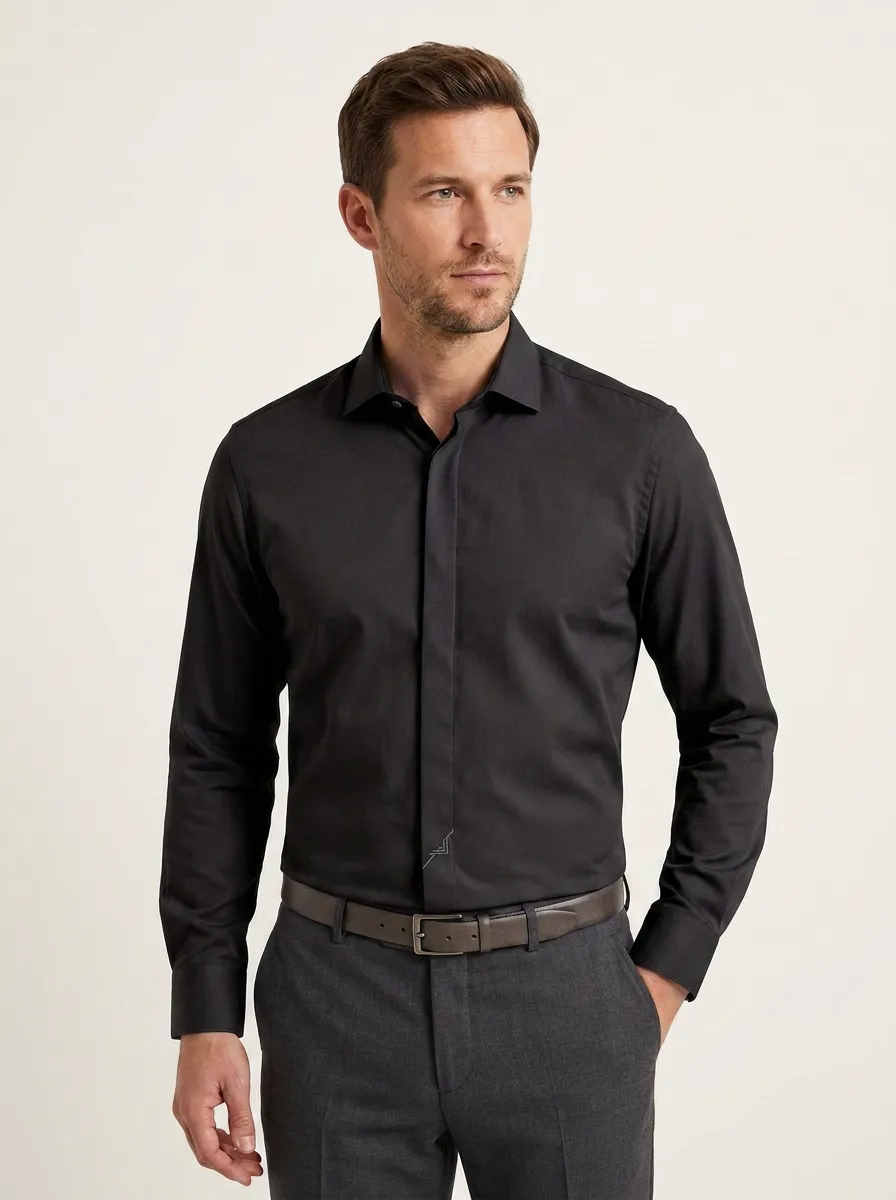 Men's Non-Iron Cotton Light Blue Formal Long Sleeve Shirt
