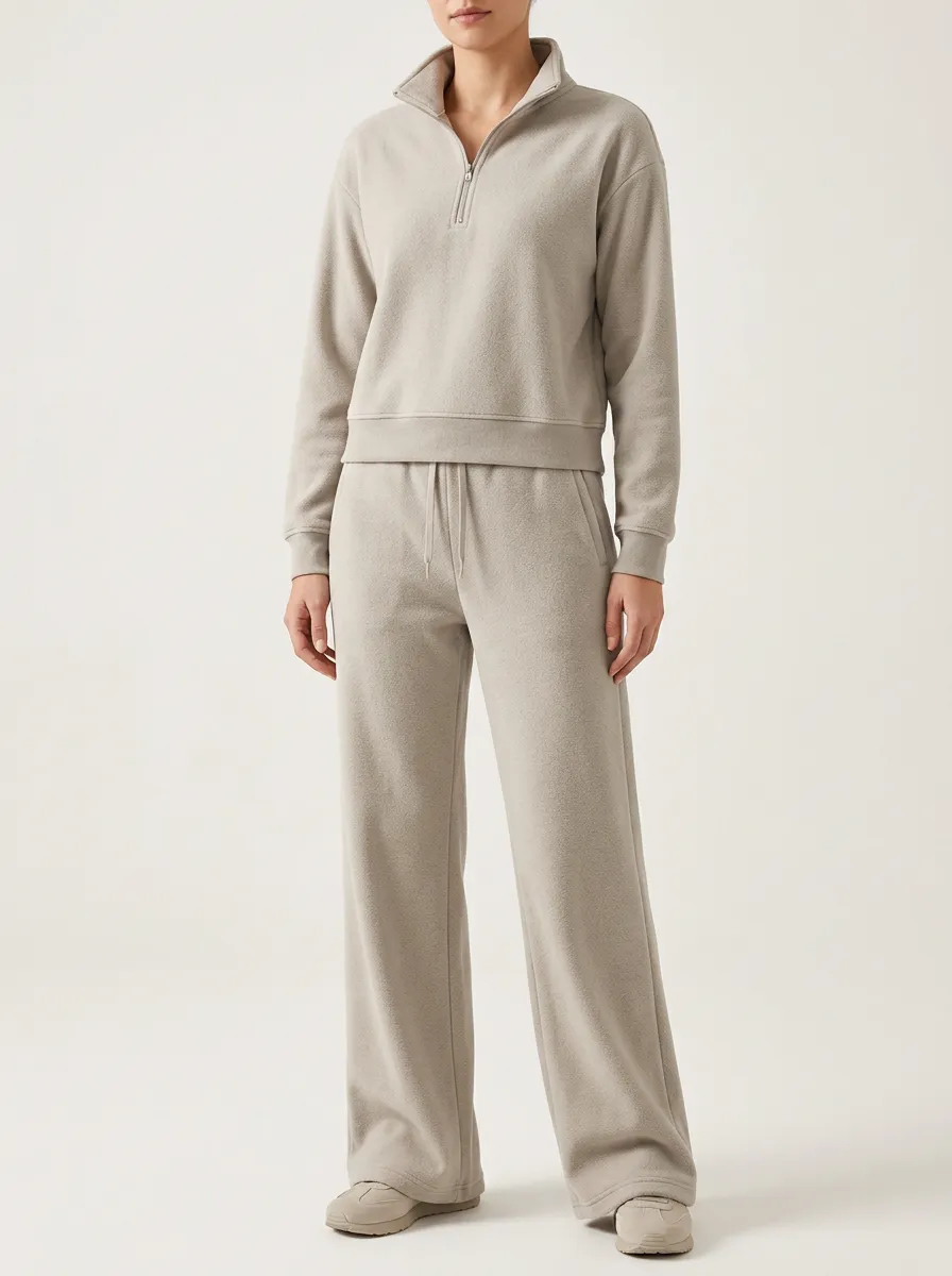 Women's Quarter-Zip Pullover And Wide-Leg Lounge Set