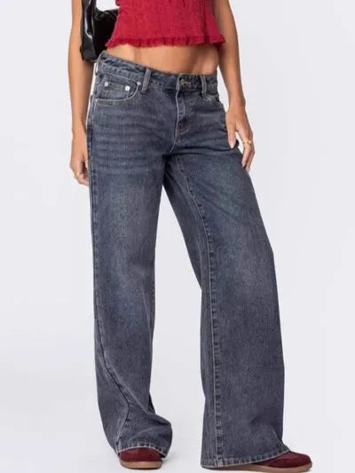 Ribbed Simple Trim Denim Jeans
