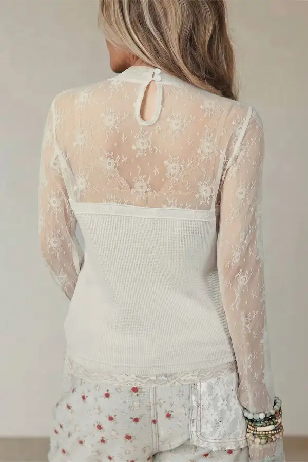 Stand Neck Waffle Knit Fitted Long Sleeve Top