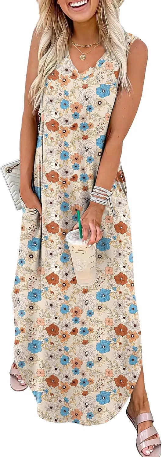Sampeel Summer Dresses Maxi Dress Vacation Beach Sundresses 2025 with Pockets