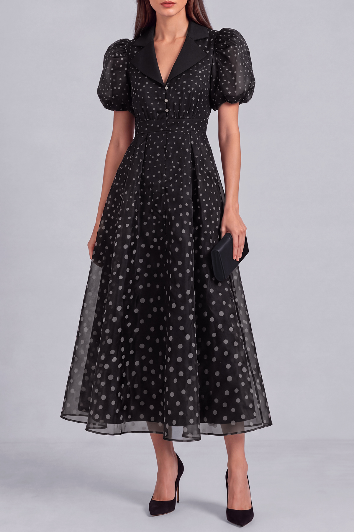 Button Front Polka Dot Midi Dress