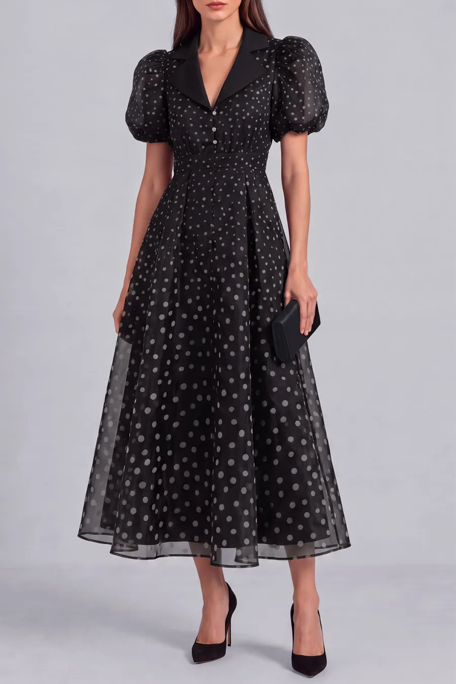 Button Front Polka Dot Midi Dress