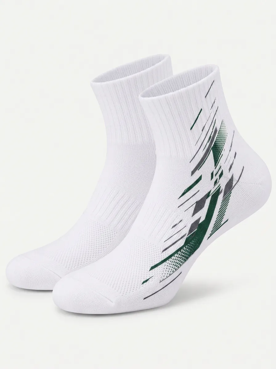 White Clean Geometric Graphic Sport Ankle Socks