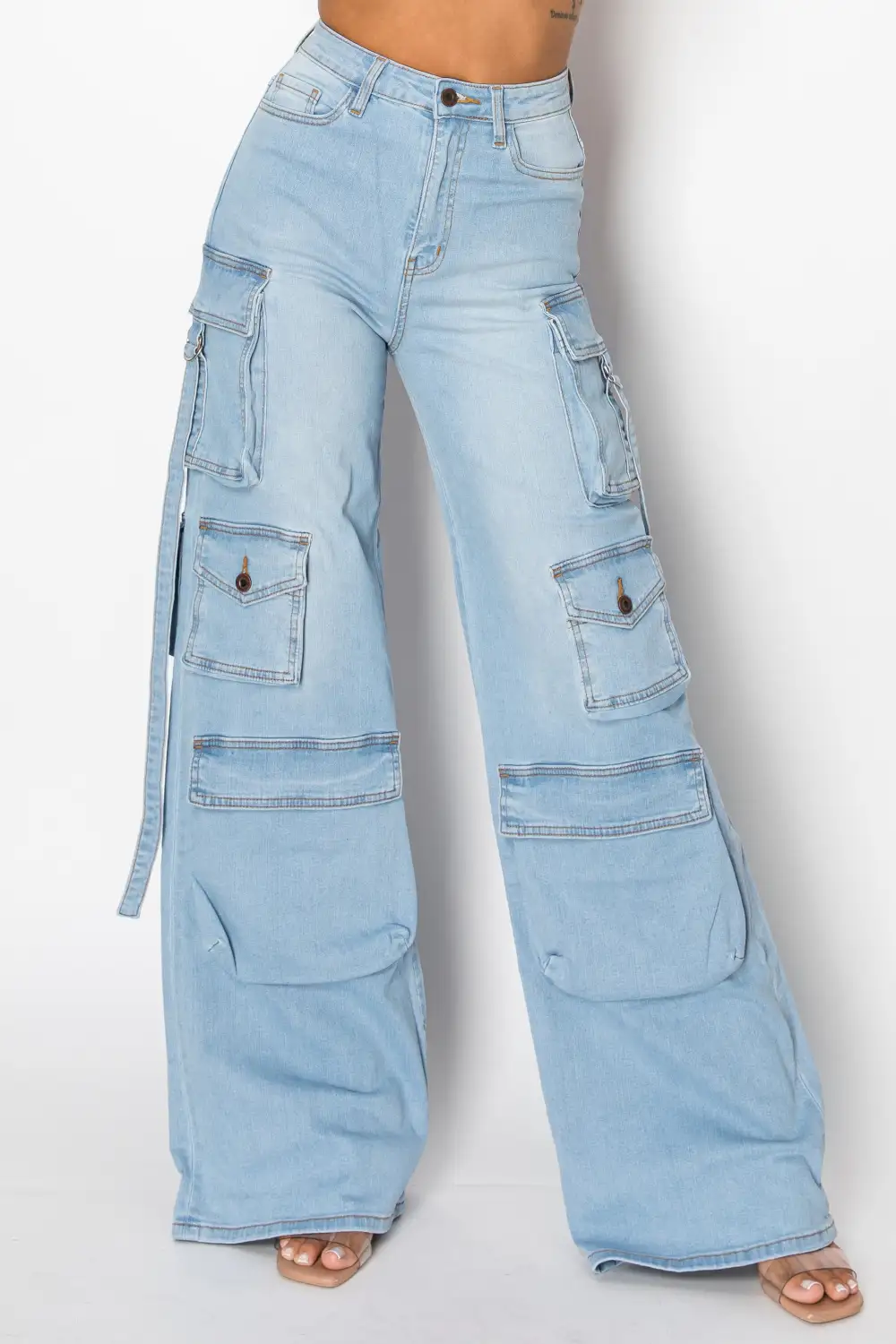 High-Rise Straight-Leg Cargo Jeans