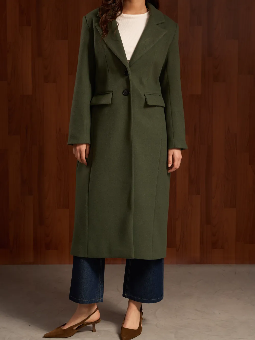 Long Double-Breasted Slim-Fit Coat