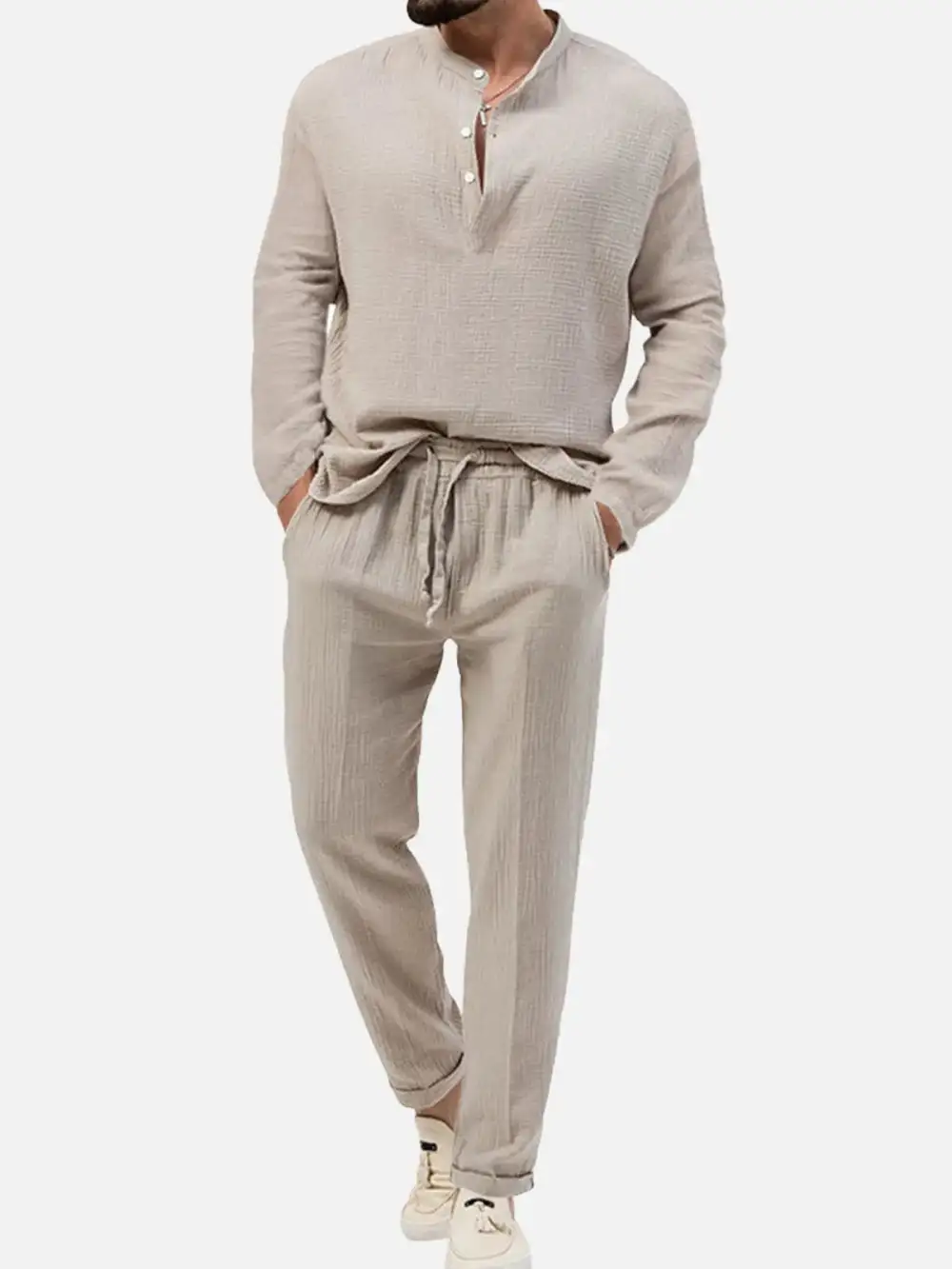 Linen Look Henley Loungewear Set
