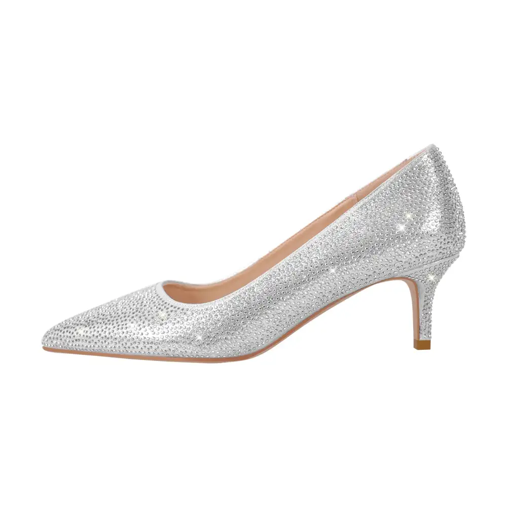 Rhinestone Pointed Toe Low Heel Pumps