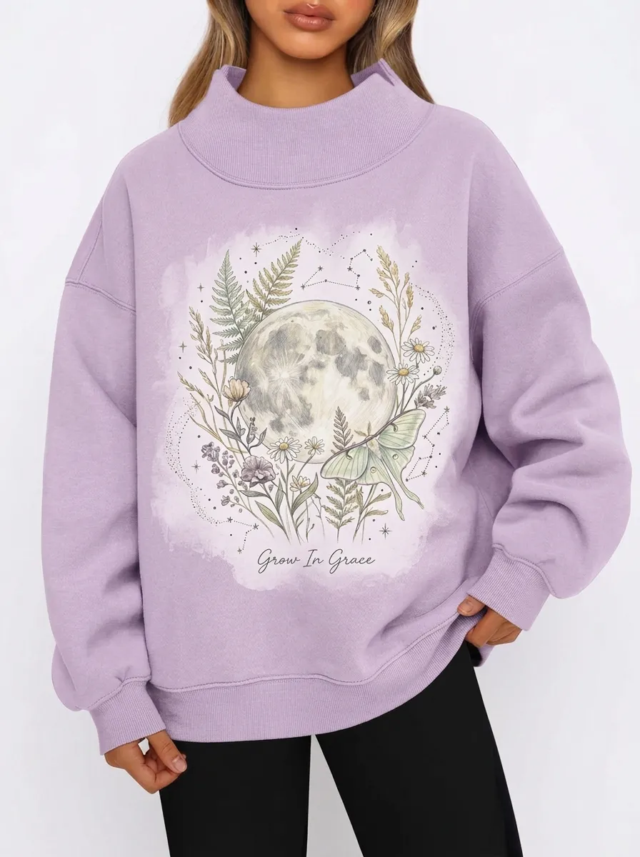 Women's Celestial Moon Moth Floral Grow In Grace Graphic Sweatshirt