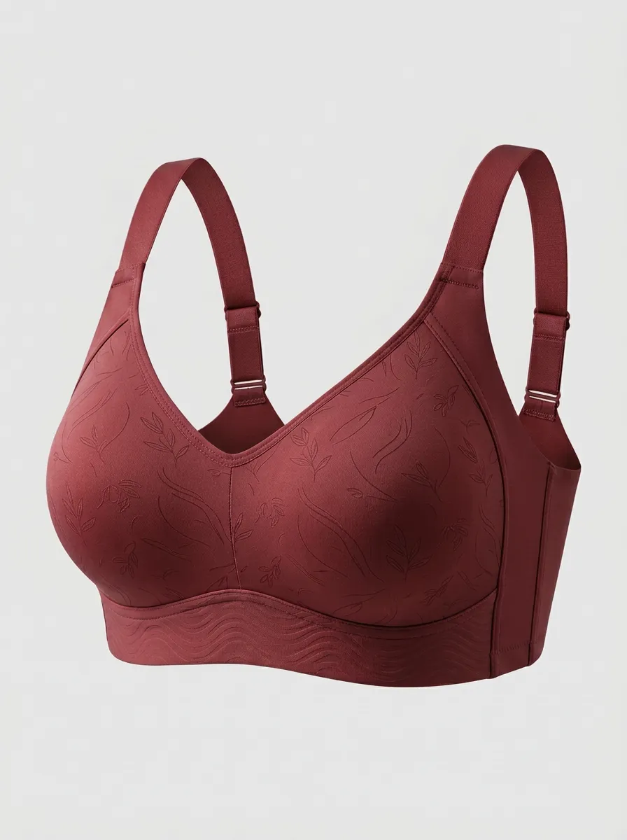 Women's Plus Size Dusty Rose Leaf Full-Coverage V-Neck Wireless Bra