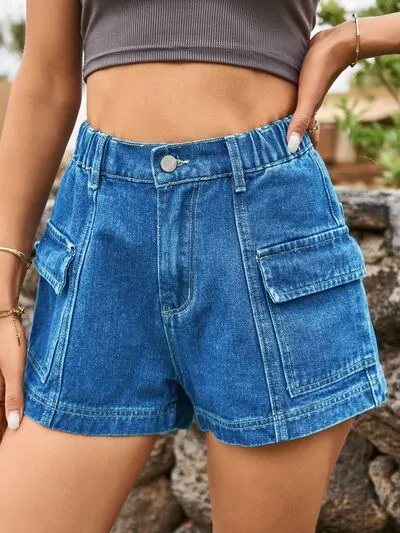 Classic High Waist Denim Shorts with Pockets