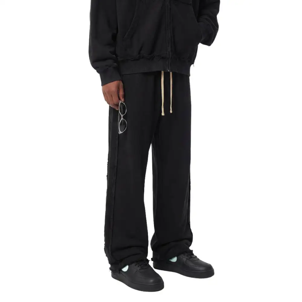 Raw Hem Relaxed Fit Puddle Fit Men's Casual Pants
