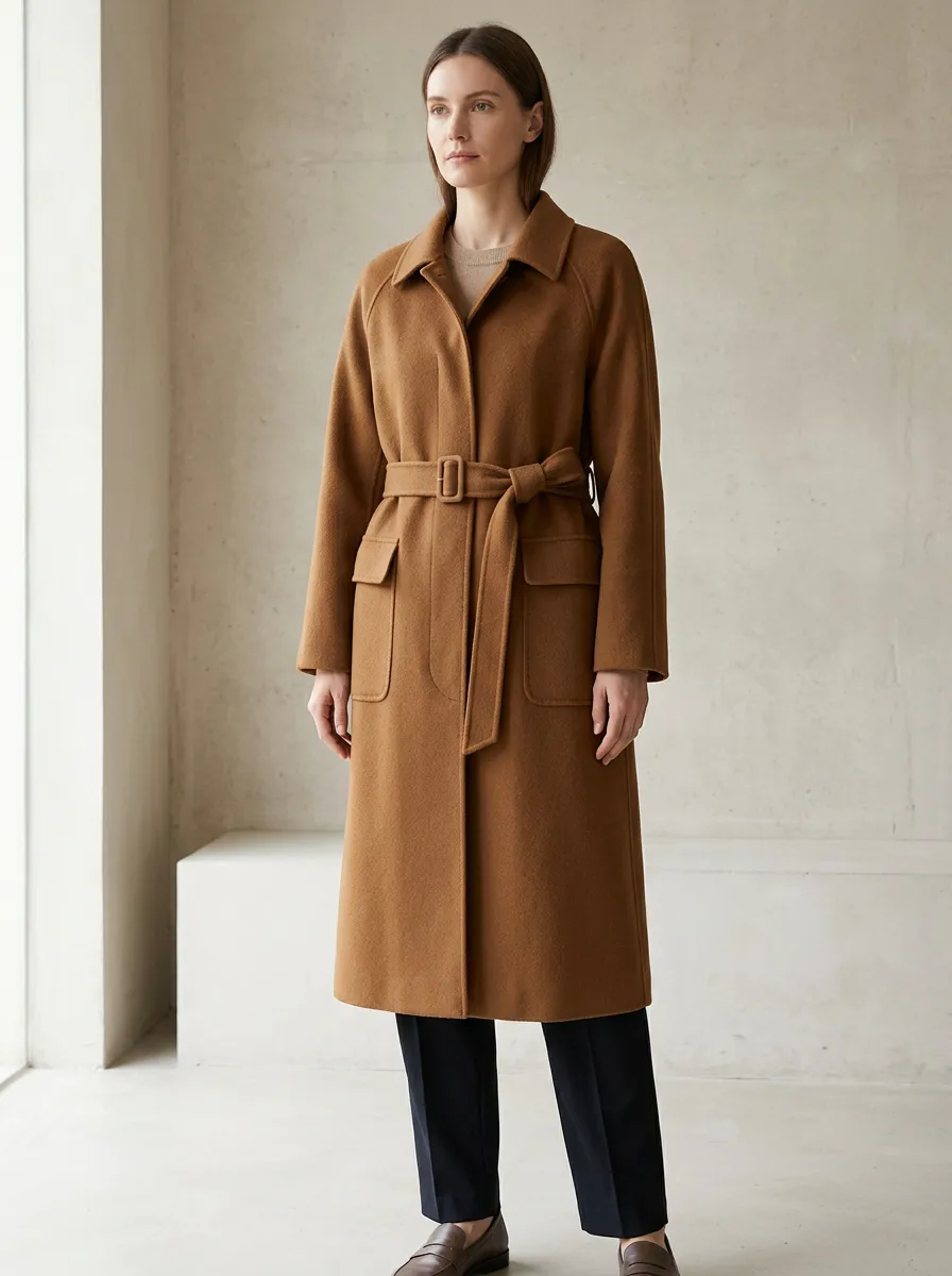 Women's Polished Belted Minimalist Long Trench Coat
