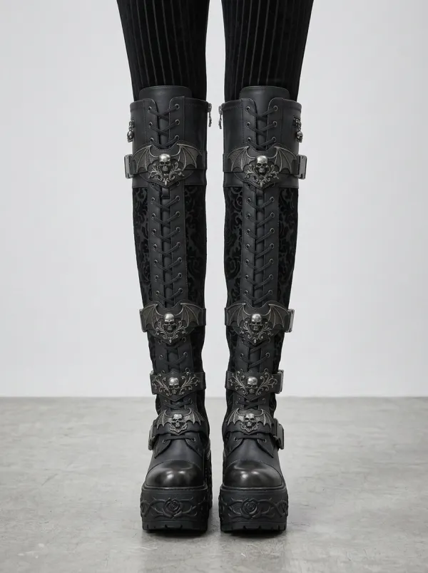 Gothic Revival Skull Bat Wing Victorian Look Women's Gothic Platform Boots