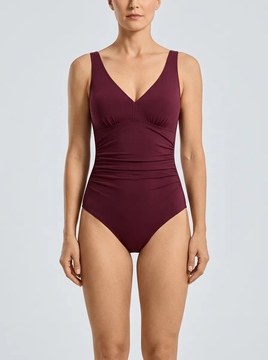 Classic V-Neck Ruched Tummy-Control One-Piece Swimsuit
