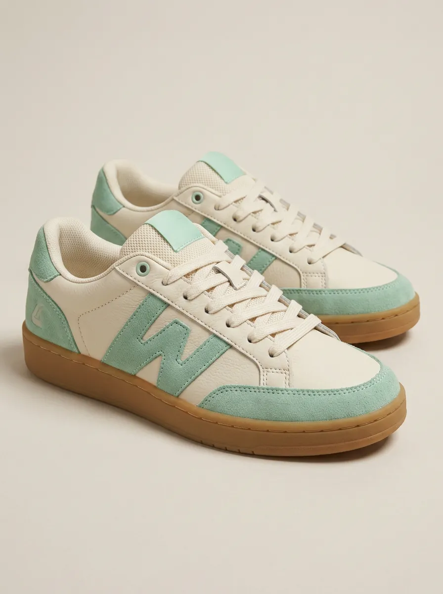 Women's Casual Mint Green W-Logo Suede Printed Sneakers