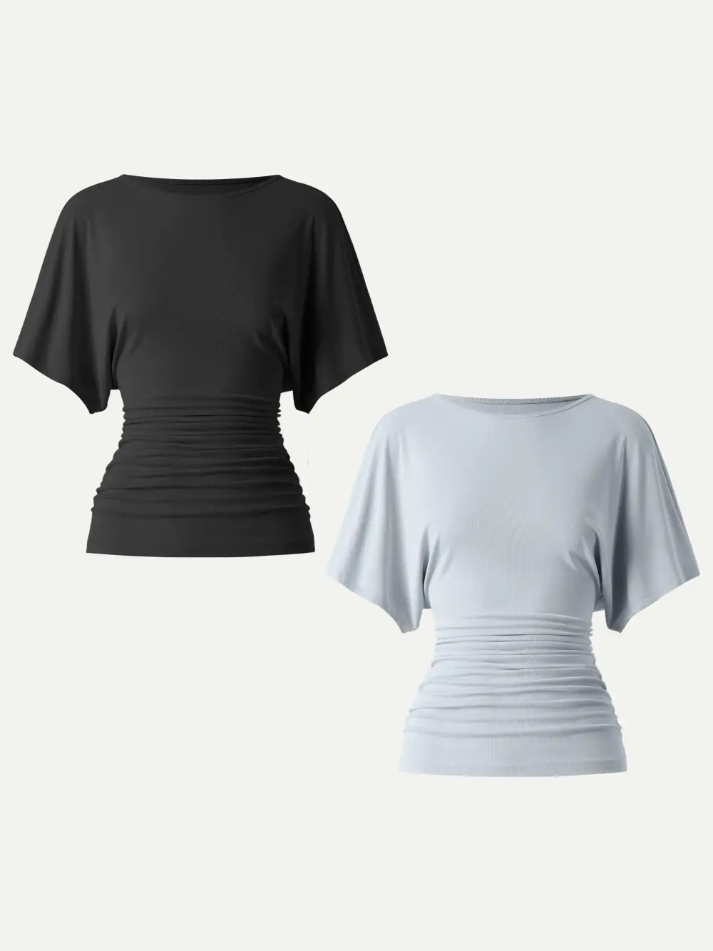 Boatneck Batwing Sleeve Side Ruched Top