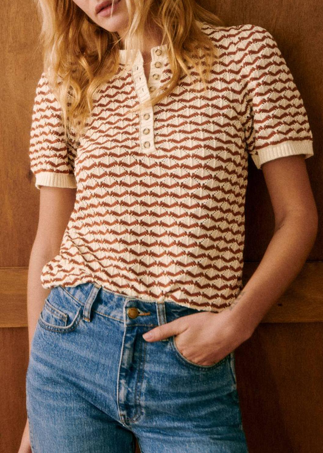 Striped Organic Cotton Short-Sleeved Sweater