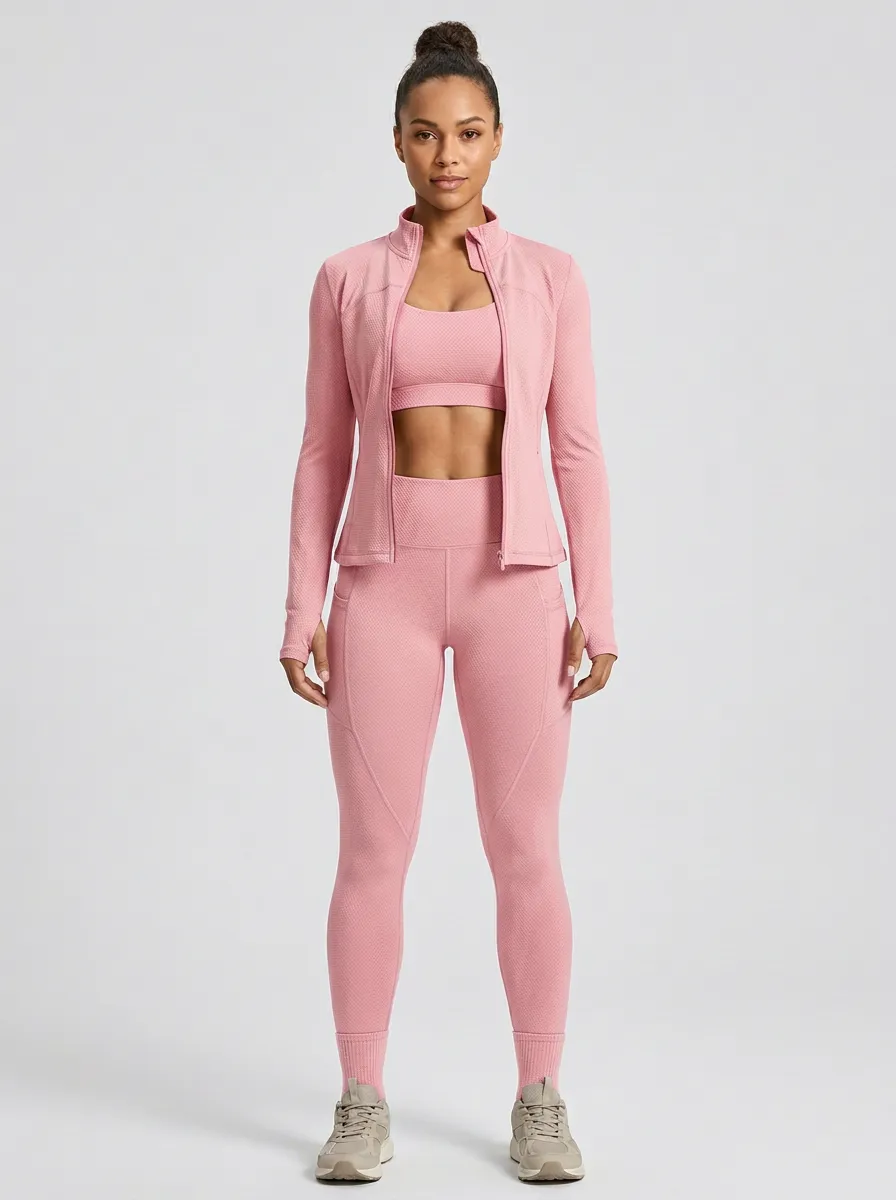 Training Textured Detail Look Women's Three Piece Activewear Set