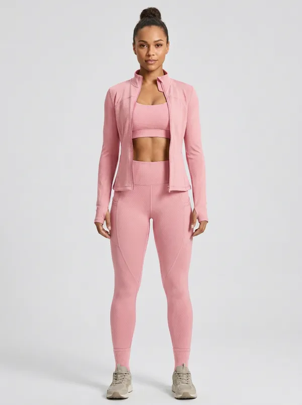 Training Textured Detail Look Women's Three Piece Activewear Set