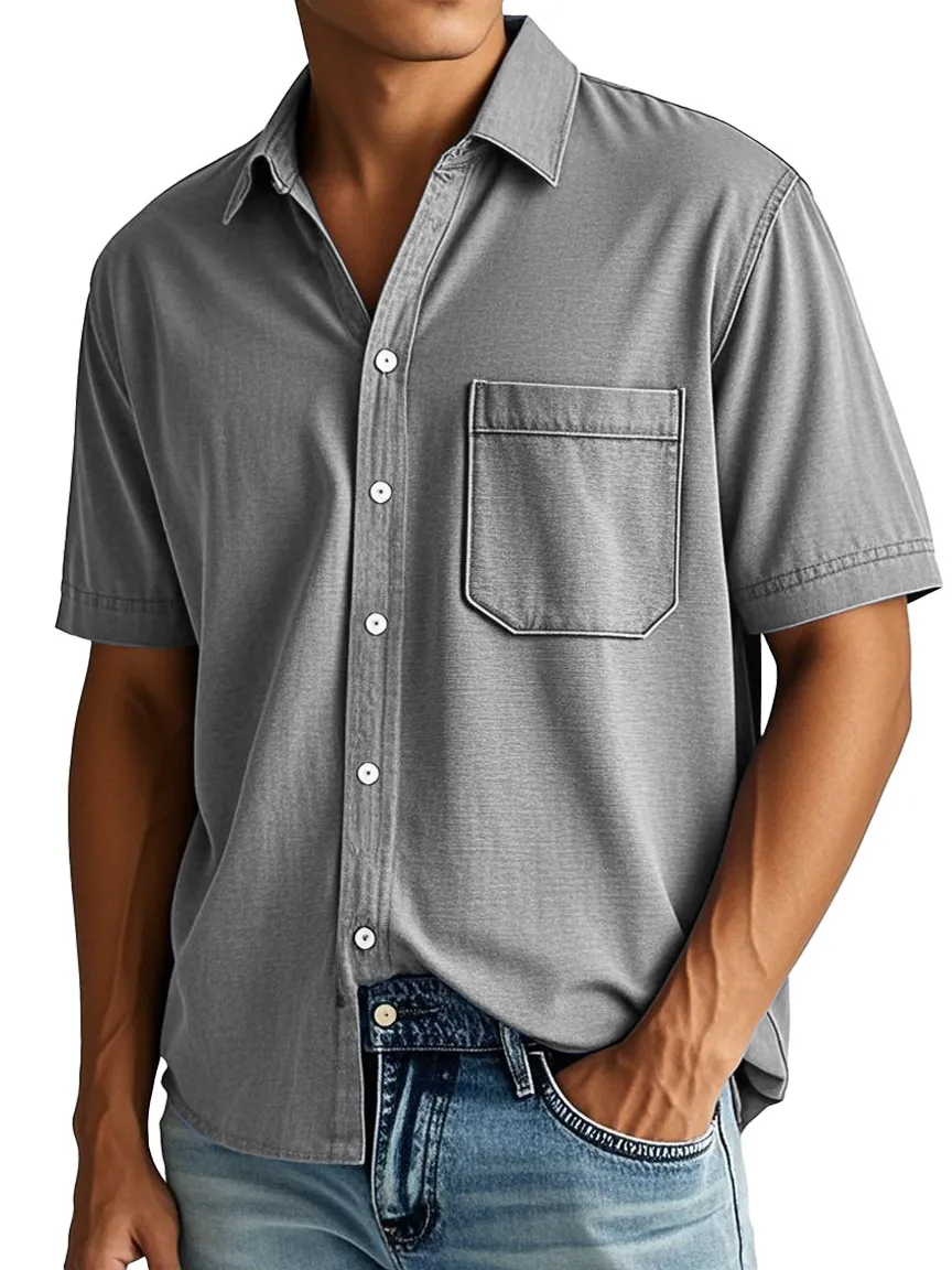 Clean Cut Short Sleeve Open Collar Pocket Shirt