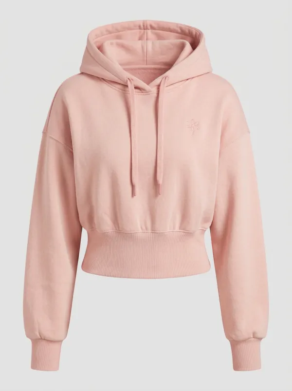 Women's Casual Minimalist Floral Embroidered Beige Cropped Hoodie