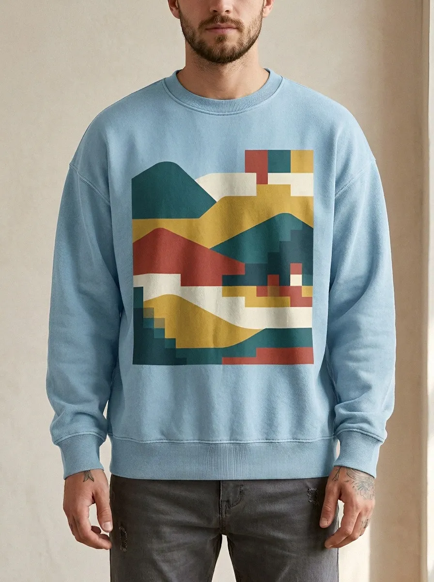 Men's Abstract Geometric Landscape Printed Sweatshirt