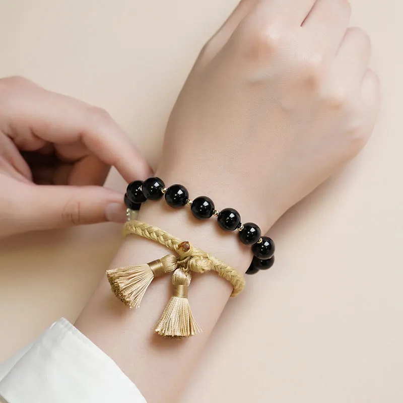 Onyx Bead String Bracelet