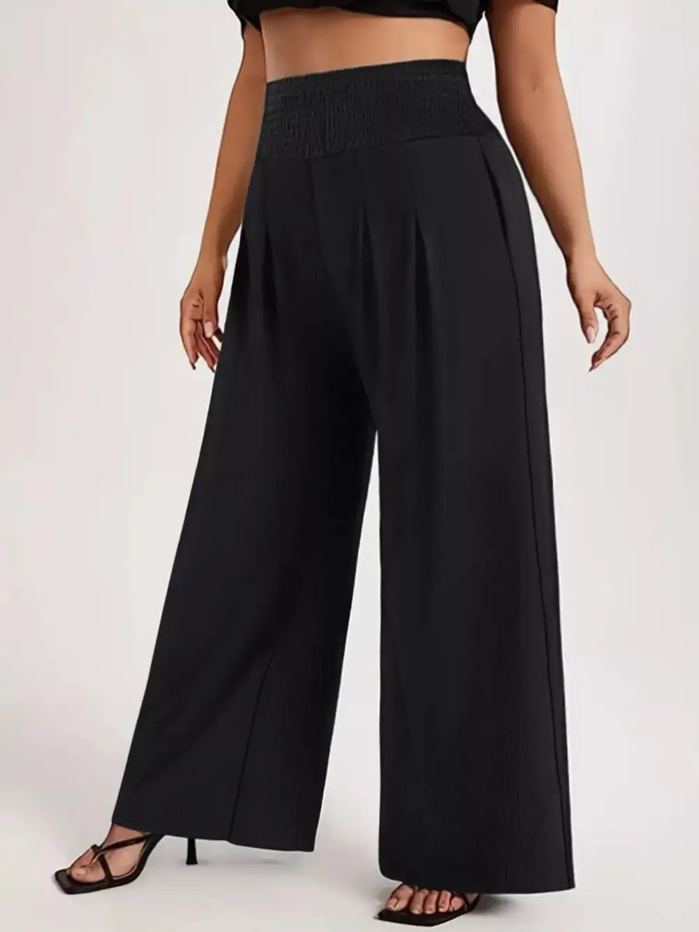 Wide Leg High Waist Smocked Waist Pocketed Pants